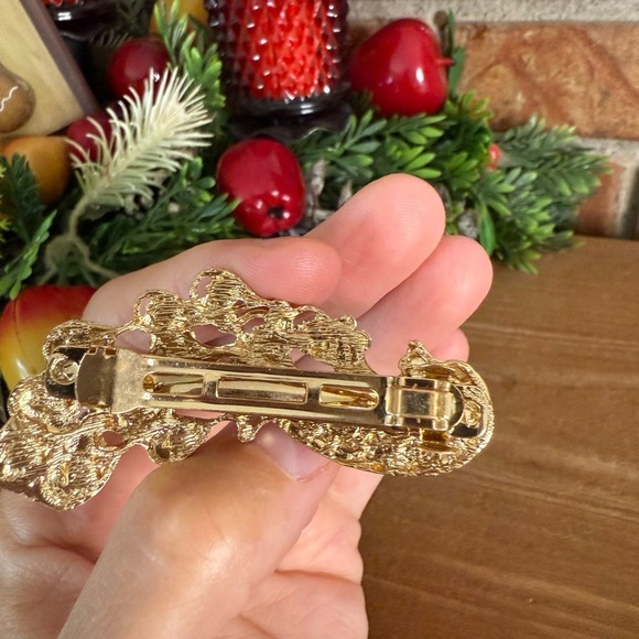 Women’s Vintage Peacock Elegant Gold and Blue Crystal Brooch Hair Clip main image 4